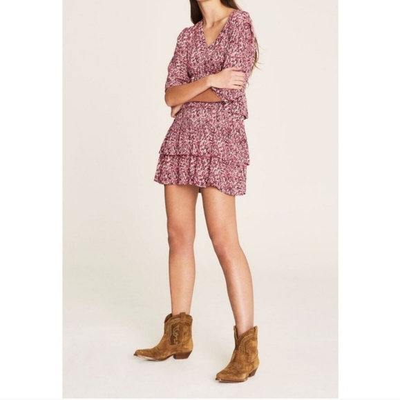 ba&sh Nina Dress 3/4 Sleeve Floral Tiered - Picture 2 of 10